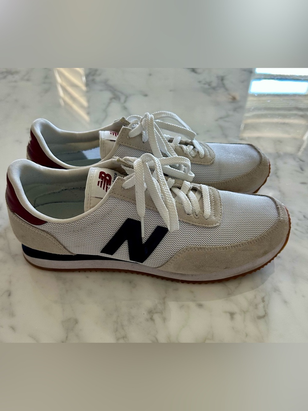 New Balance 720 White & Gray Sneakers with Navy/Red details - Size 11